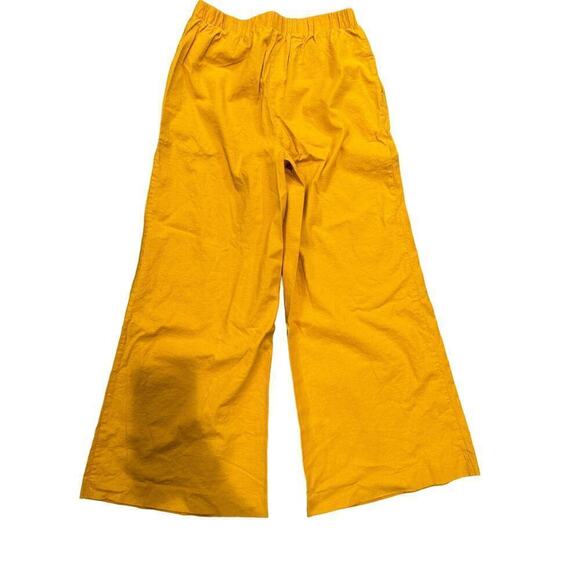 Express Linen Blend Mustard Yellow Wide Leg Elastic Waist Pants Size Small - Picture 2 of 5